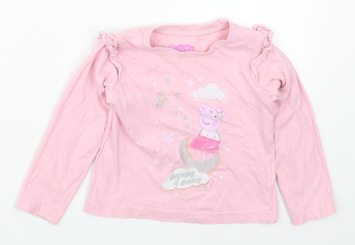 Preworn Girls Pink Solid Cotton Top Pyjama Top Size 2-3 Years Pullover - Peppa Pig Dreaming of Dancing