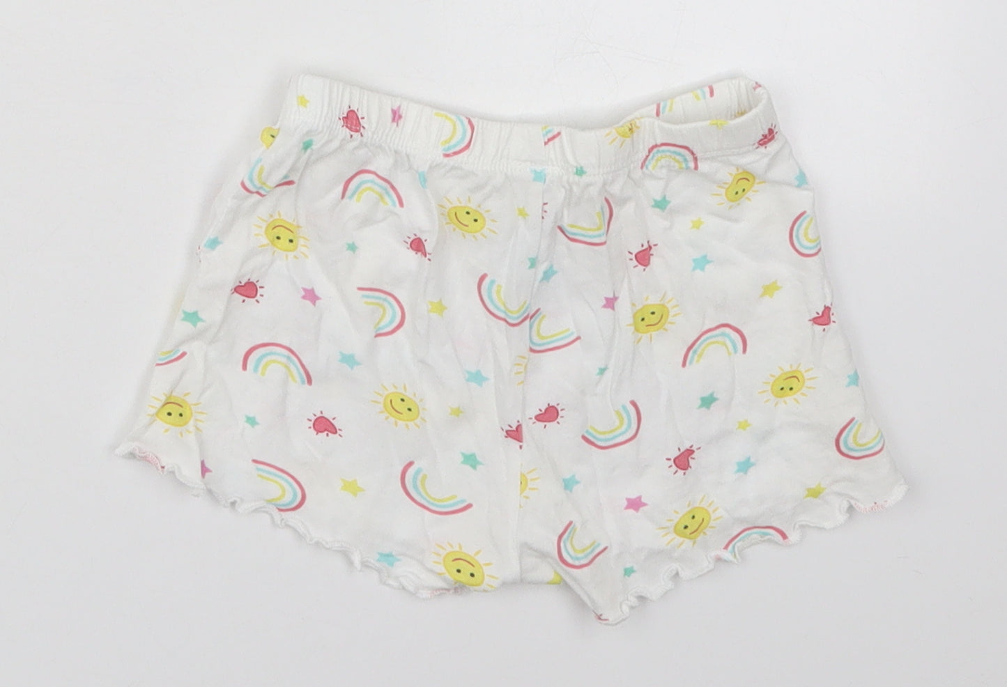F&F Girls White Geometric Cotton Sweat Shorts Size 2-3 Years  Regular  - Sun and Rainbows Sleep Shorts