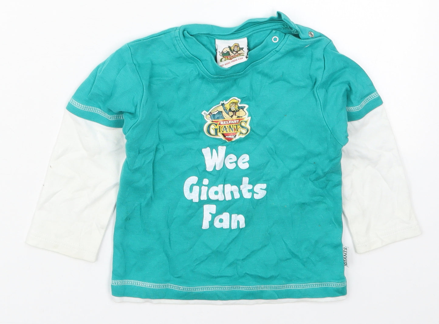 Belfast Giants Boys Green  Cotton Basic T-Shirt Size 18-24 Months Crew Neck Pullover - Belfast Giants Wee Giants Fan
