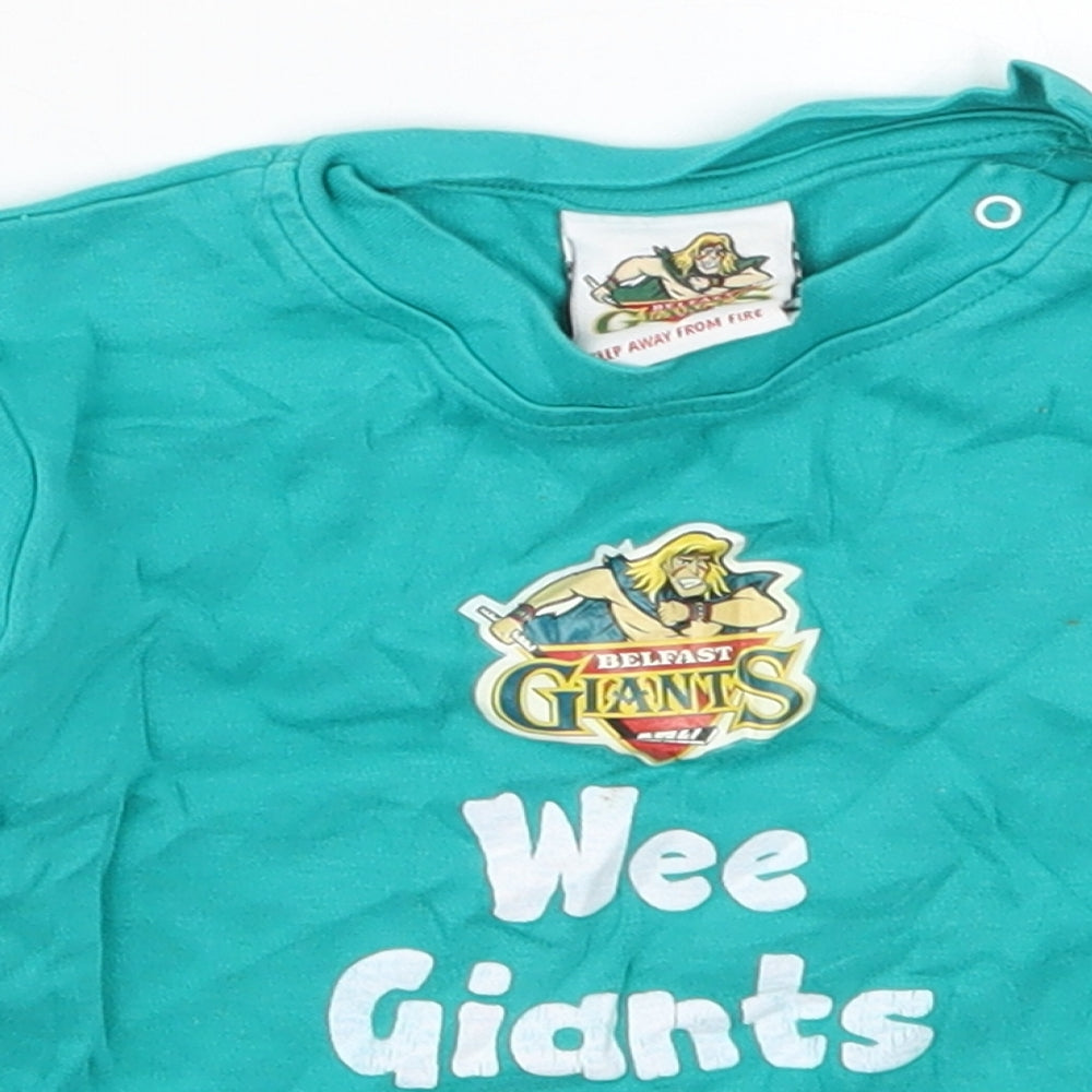 Belfast Giants Boys Green  Cotton Basic T-Shirt Size 18-24 Months Crew Neck Pullover - Belfast Giants Wee Giants Fan