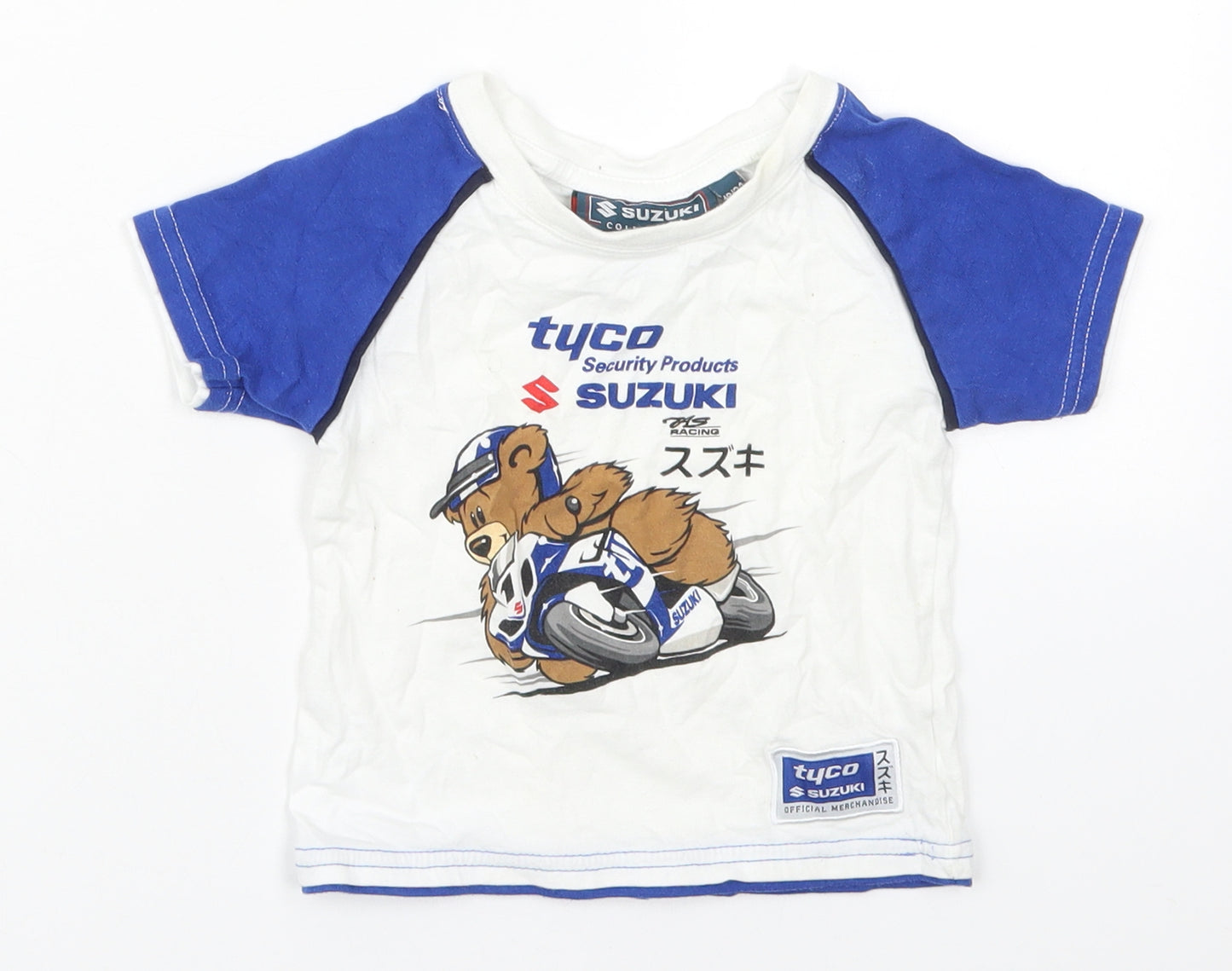 Clinton Enterprises Boys Blue Colourblock Cotton Basic T-Shirt Size 18-24 Months Crew Neck Pullover - Suzuki Bear