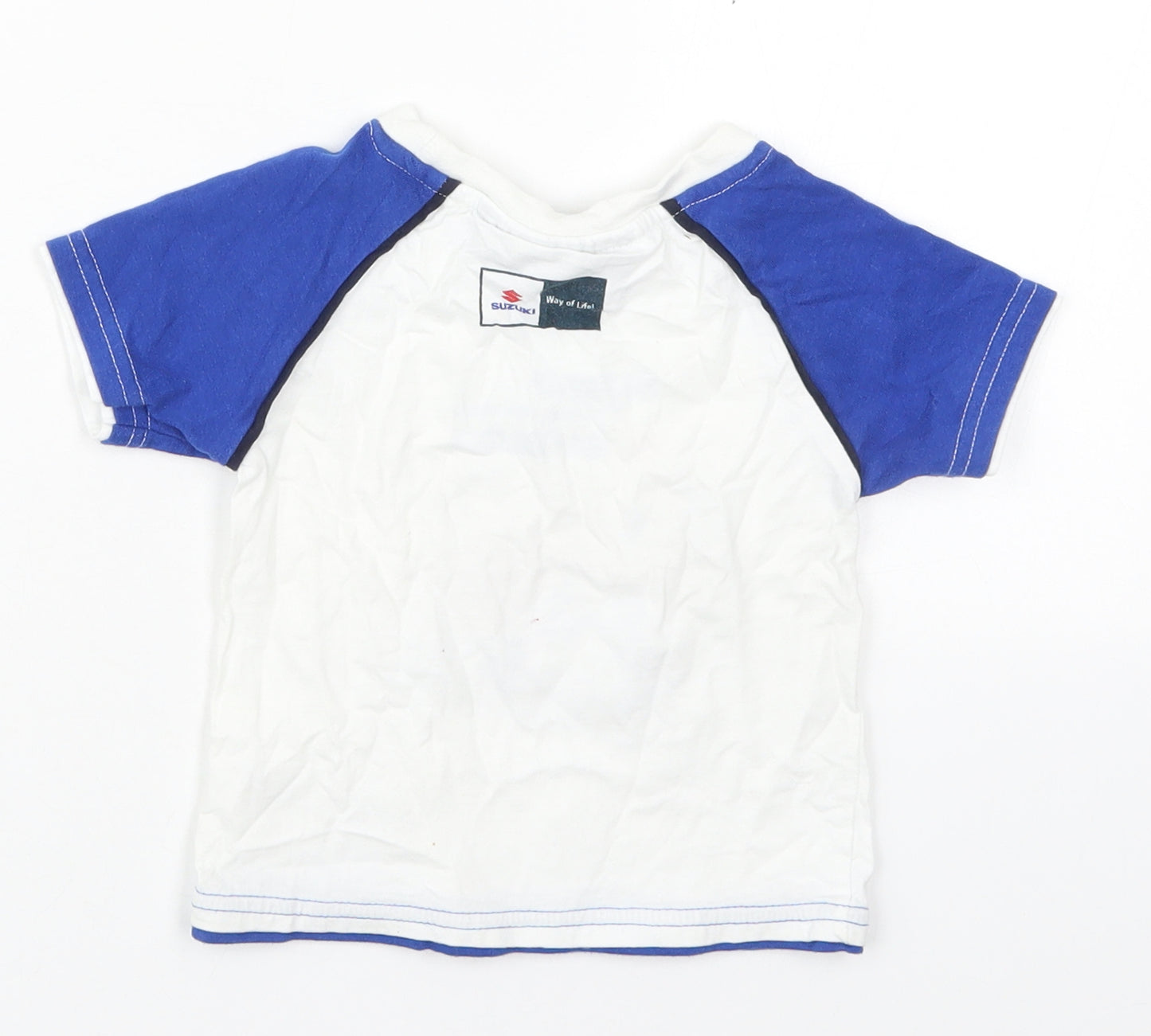 Clinton Enterprises Boys Blue Colourblock Cotton Basic T-Shirt Size 18-24 Months Crew Neck Pullover - Suzuki Bear