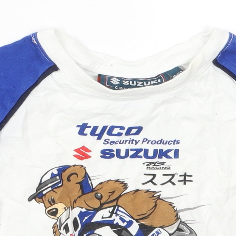 Clinton Enterprises Boys Blue Colourblock Cotton Basic T-Shirt Size 18-24 Months Crew Neck Pullover - Suzuki Bear