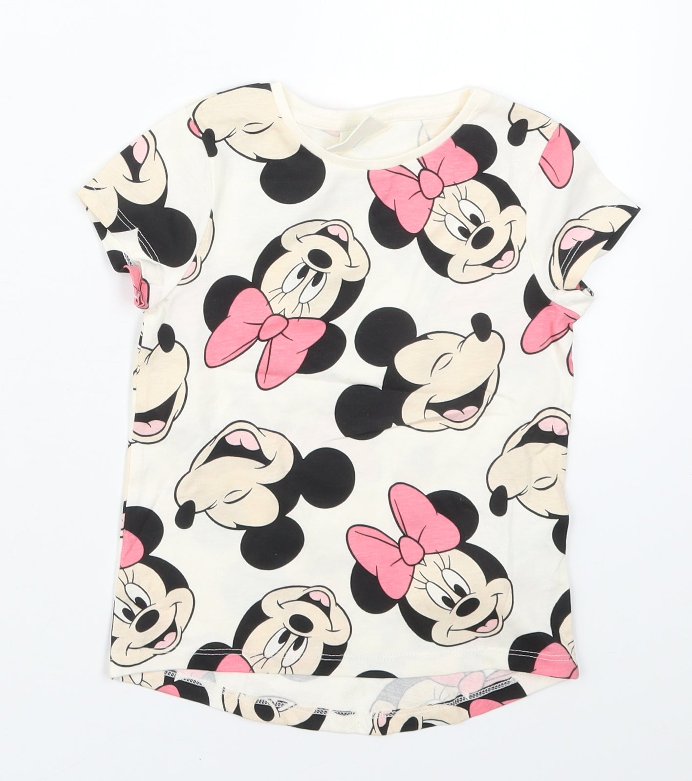 F&F Girls Multicoloured  Cotton Basic T-Shirt Size 2-3 Years Crew Neck Pullover - Minnie Mouse