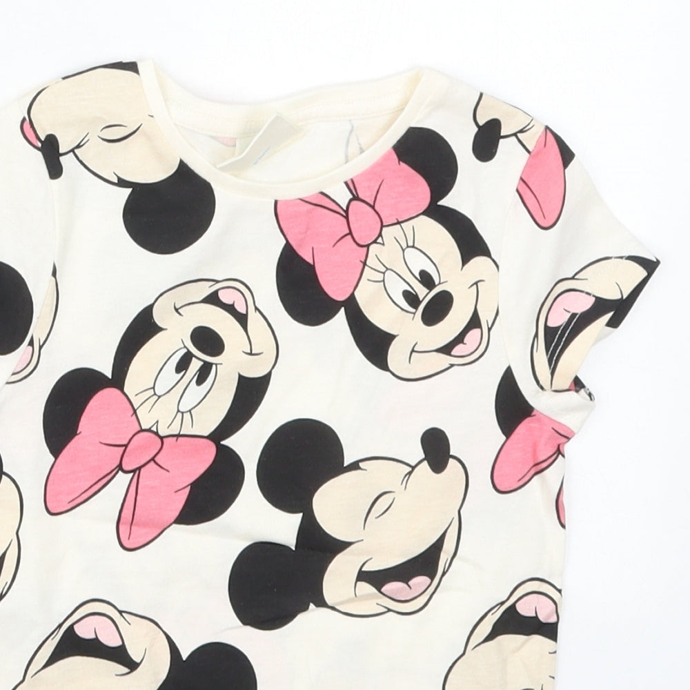 F&F Girls Multicoloured  Cotton Basic T-Shirt Size 2-3 Years Crew Neck Pullover - Minnie Mouse
