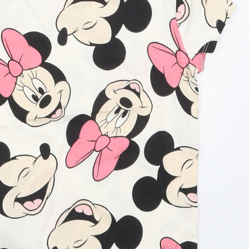 F&F Girls Multicoloured  Cotton Basic T-Shirt Size 2-3 Years Crew Neck Pullover - Minnie Mouse