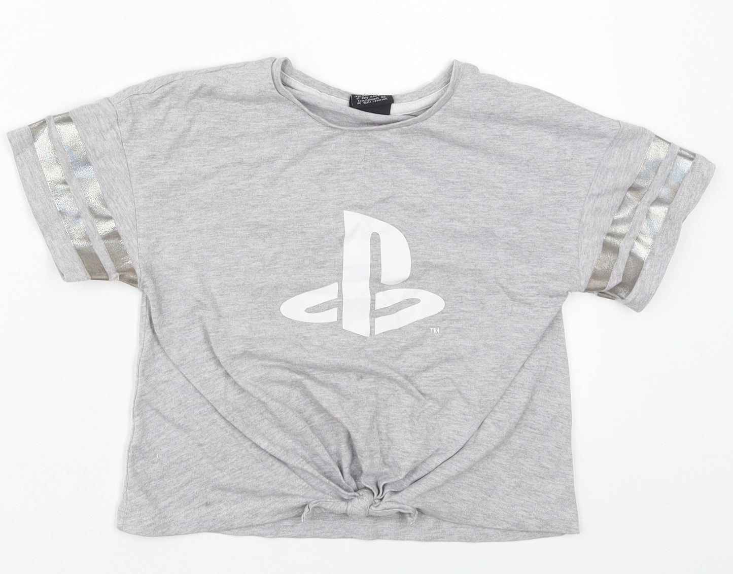 George Girls Grey  Cotton Basic T-Shirt Size 9-10 Years Crew Neck Pullover - Playstation