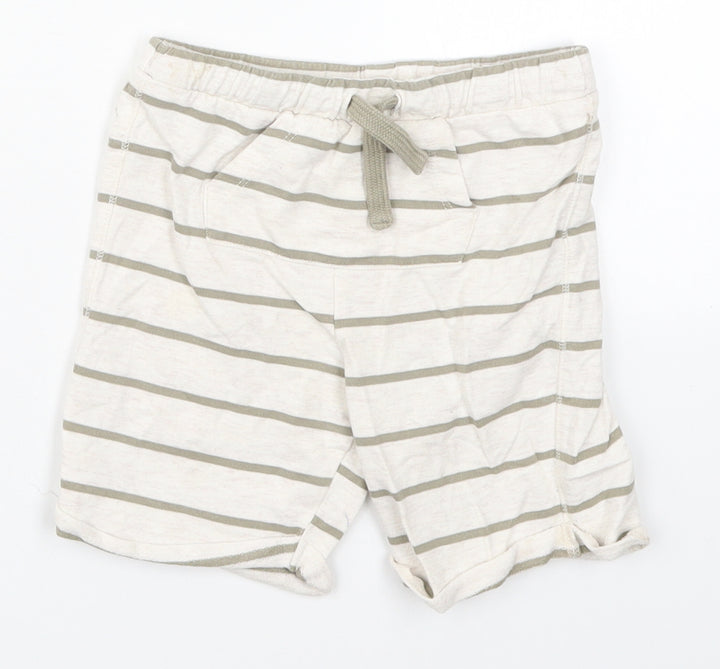 Fred & Flo Boys Beige Striped Cotton Cropped Trousers Size 18-24 Months Drawstring - Shorts