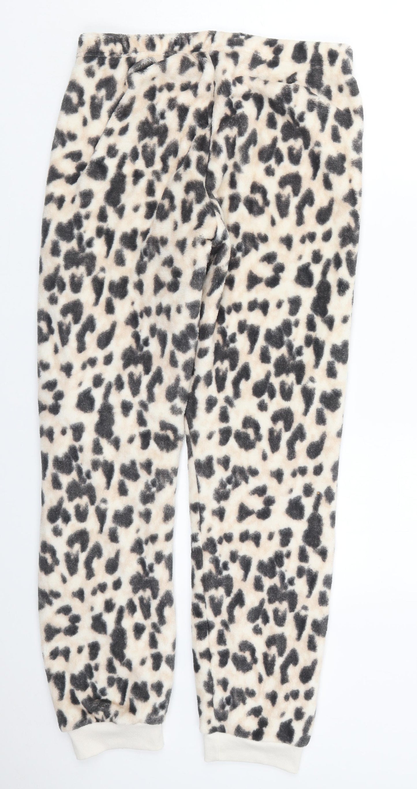Dunnes Womens Beige Animal Print Polyester Trousers  Size S L30 in Regular  - Pyjama Pants