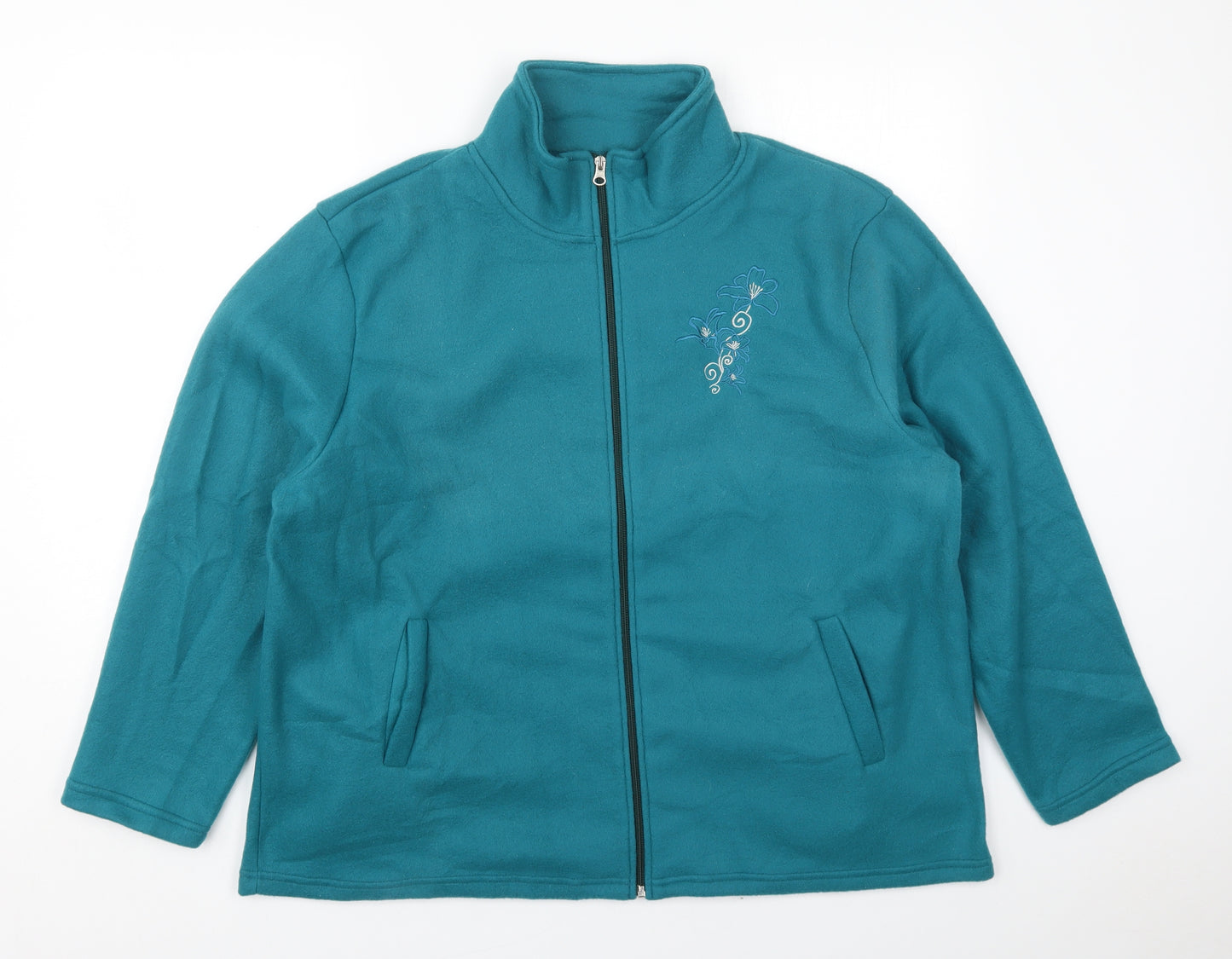Anne De Lancay Womens Blue   Jacket  Size XL  Zip - Flower