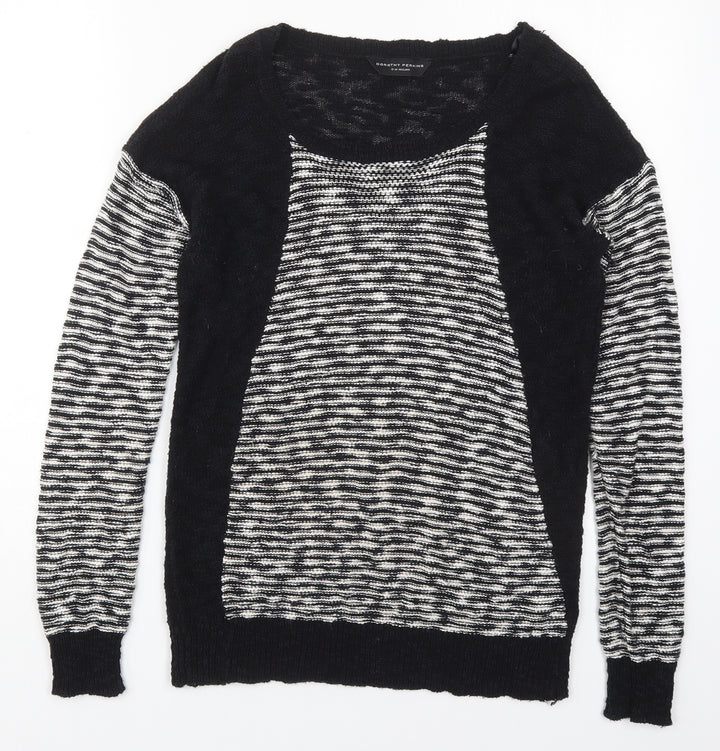 Dorothy Perkins Womens Black Round Neck Striped Cotton Pullover Jumper Size 12