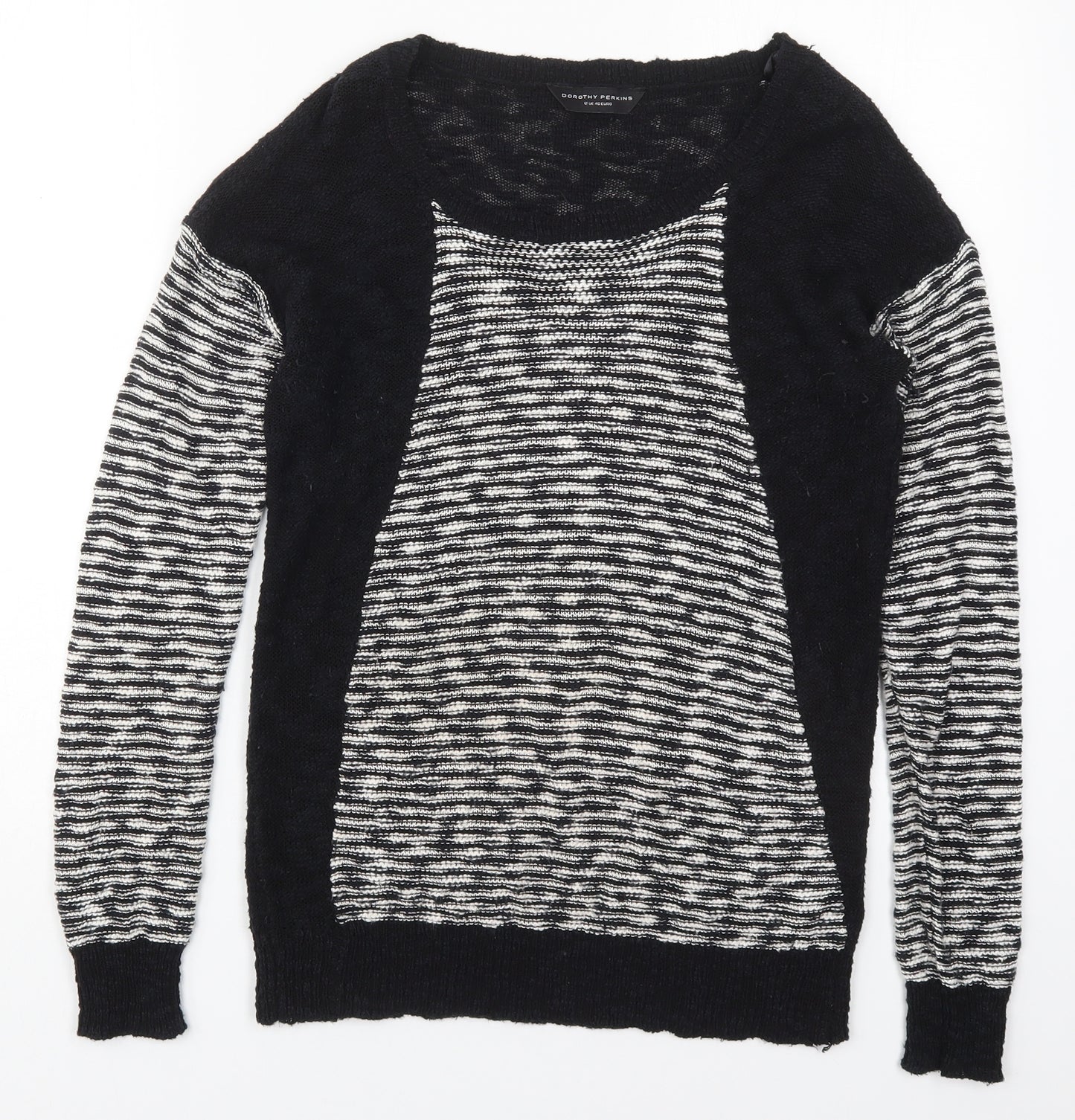 Dorothy Perkins Womens Black Round Neck Striped Cotton Pullover Jumper Size 12