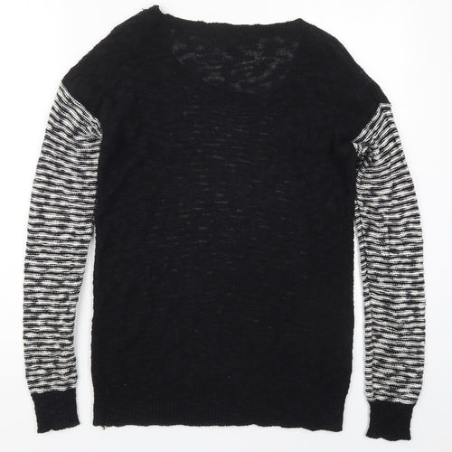 Dorothy Perkins Womens Black Round Neck Striped Cotton Pullover Jumper Size 12