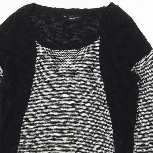 Dorothy Perkins Womens Black Round Neck Striped Cotton Pullover Jumper Size 12