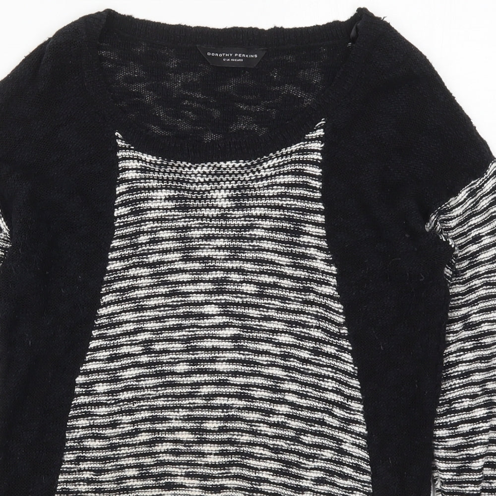 Dorothy Perkins Womens Black Round Neck Striped Cotton Pullover Jumper Size 12