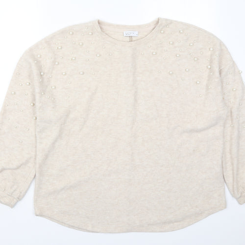 Papaya Womens Beige Round Neck  Polyester Pullover Jumper Size 18