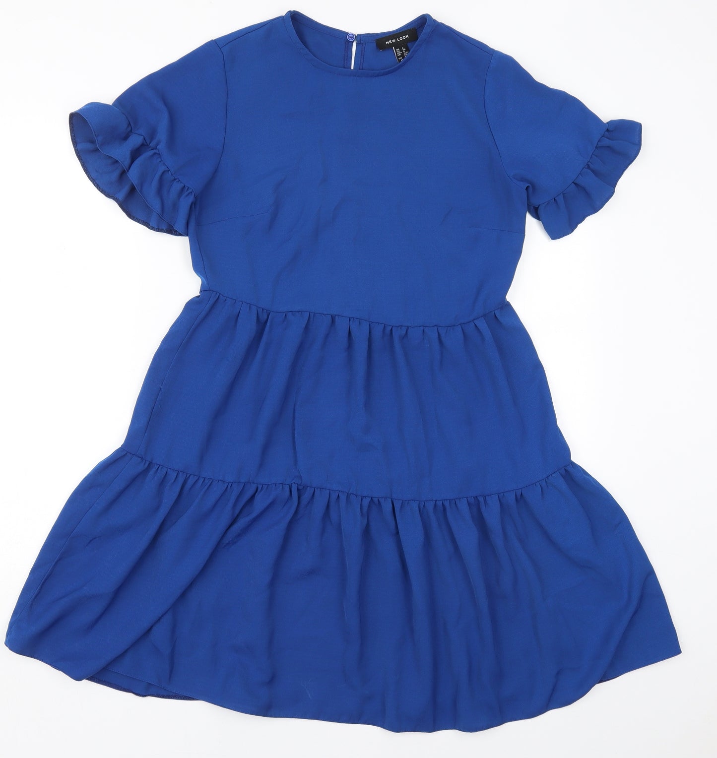 New Look Womens Blue  Polyester Skater Dress  Size 8  Round Neck Button