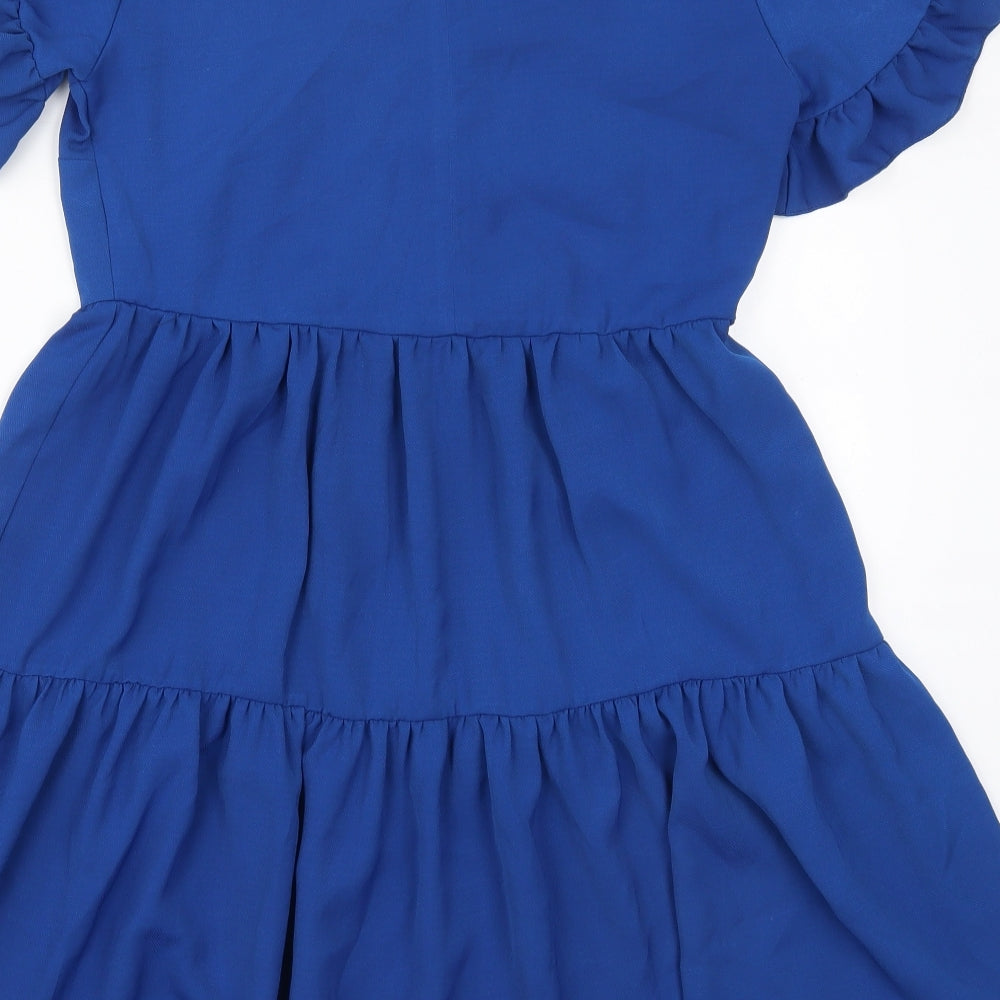 New Look Womens Blue  Polyester Skater Dress  Size 8  Round Neck Button