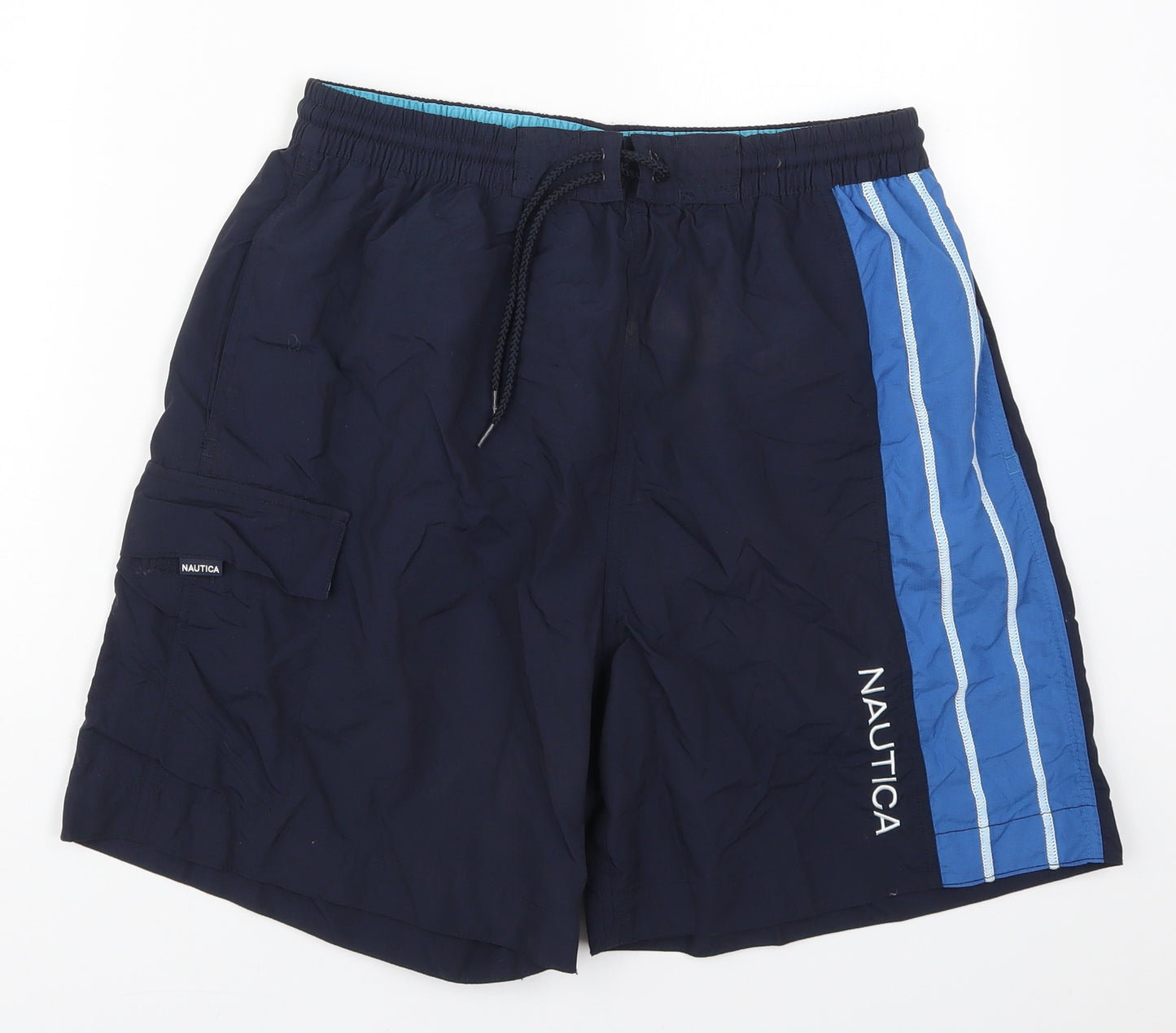 Nautica Mens Blue Striped Nylon Athletic Shorts Size M L6 in Regular Drawstring