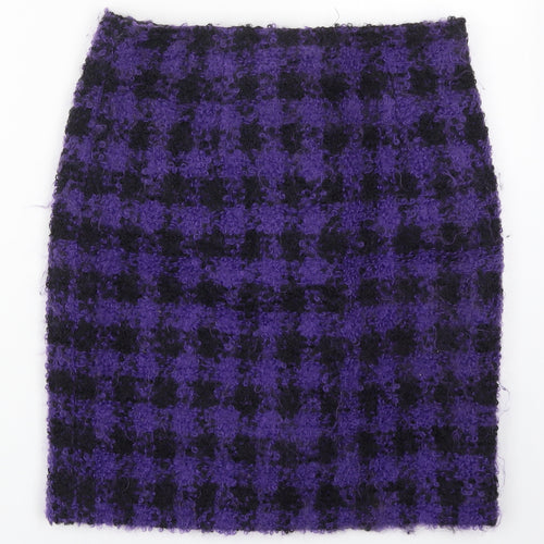 Preworn Womens Purple Check Wool Straight & Pencil Skirt Size 28 in   Hook & Eye