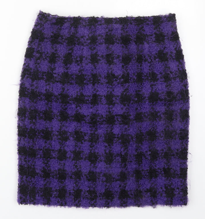 Preworn Womens Purple Check Wool Straight & Pencil Skirt Size 28 in   Hook & Eye