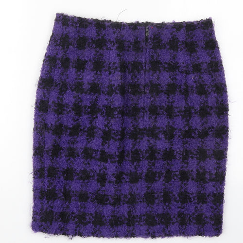 Preworn Womens Purple Check Wool Straight & Pencil Skirt Size 28 in   Hook & Eye