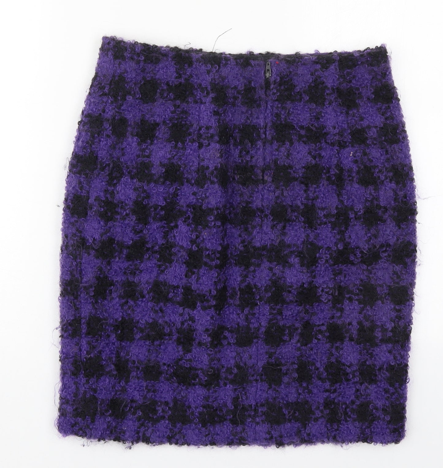 Preworn Womens Purple Check Wool Straight & Pencil Skirt Size 28 in   Hook & Eye