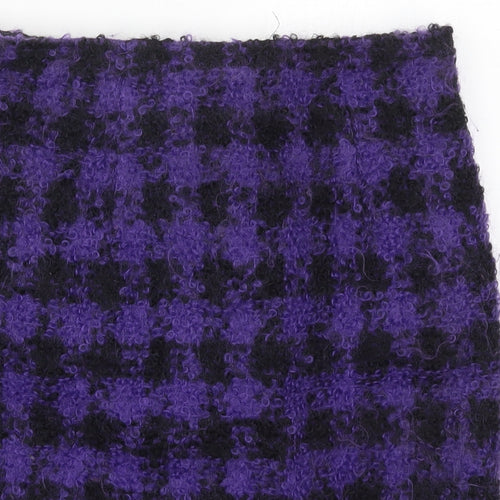 Preworn Womens Purple Check Wool Straight & Pencil Skirt Size 28 in   Hook & Eye