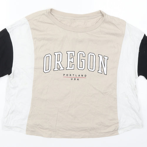 H&M Womens Beige Colourblock Cotton Cropped T-Shirt Size S Crew Neck - Oregon Portland