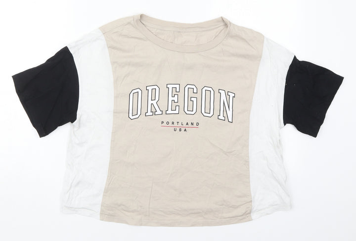 H&M Womens Beige Colourblock Cotton Cropped T-Shirt Size S Crew Neck - Oregon Portland