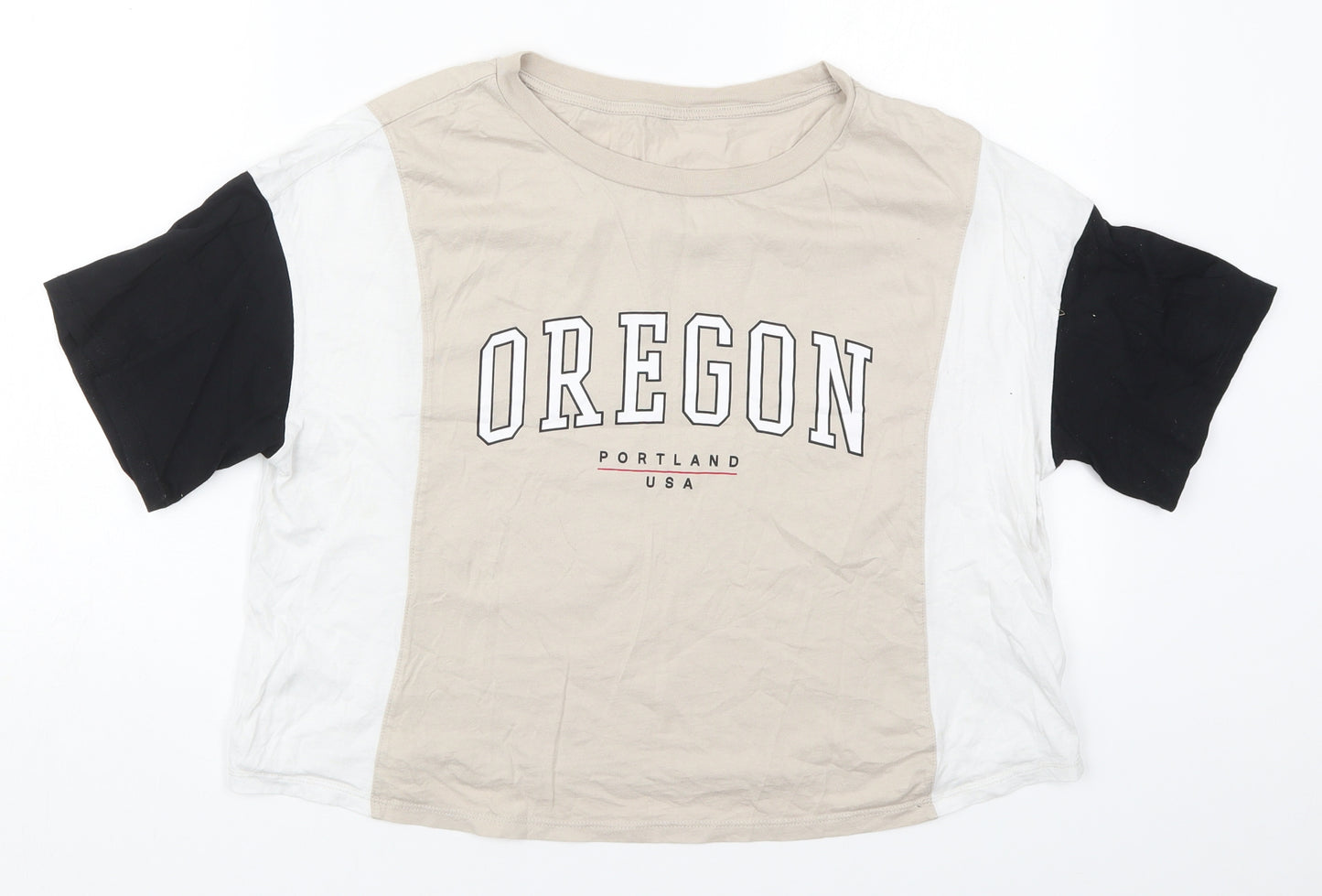 H&M Womens Beige Colourblock Cotton Cropped T-Shirt Size S Crew Neck - Oregon Portland