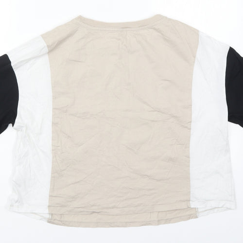 H&M Womens Beige Colourblock Cotton Cropped T-Shirt Size S Crew Neck - Oregon Portland