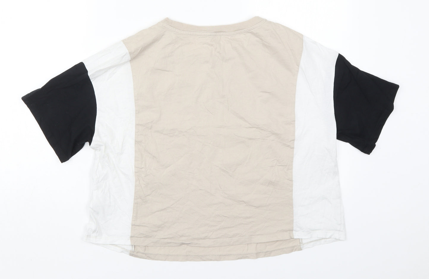 H&M Womens Beige Colourblock Cotton Cropped T-Shirt Size S Crew Neck - Oregon Portland