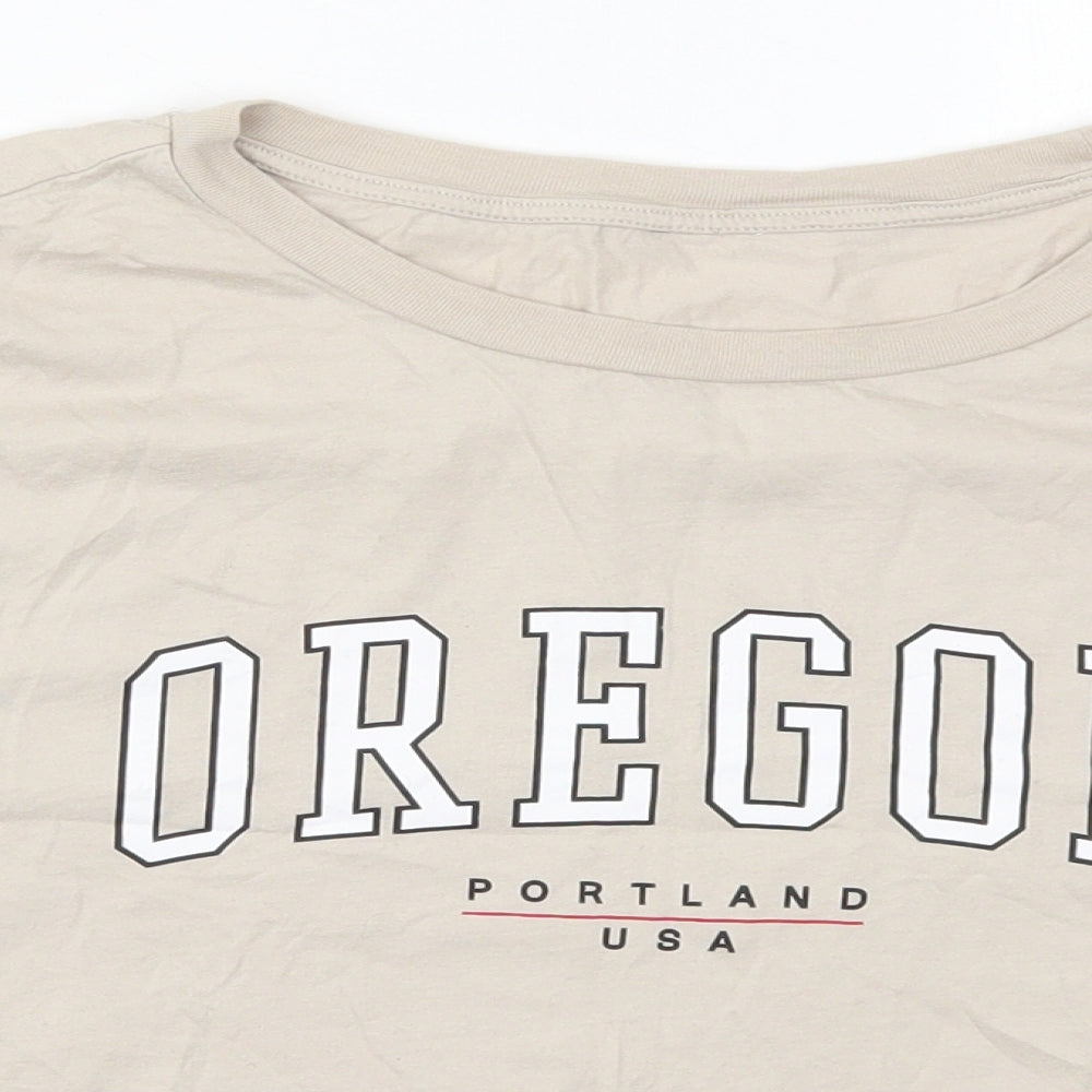 H&M Womens Beige Colourblock Cotton Cropped T-Shirt Size S Crew Neck - Oregon Portland