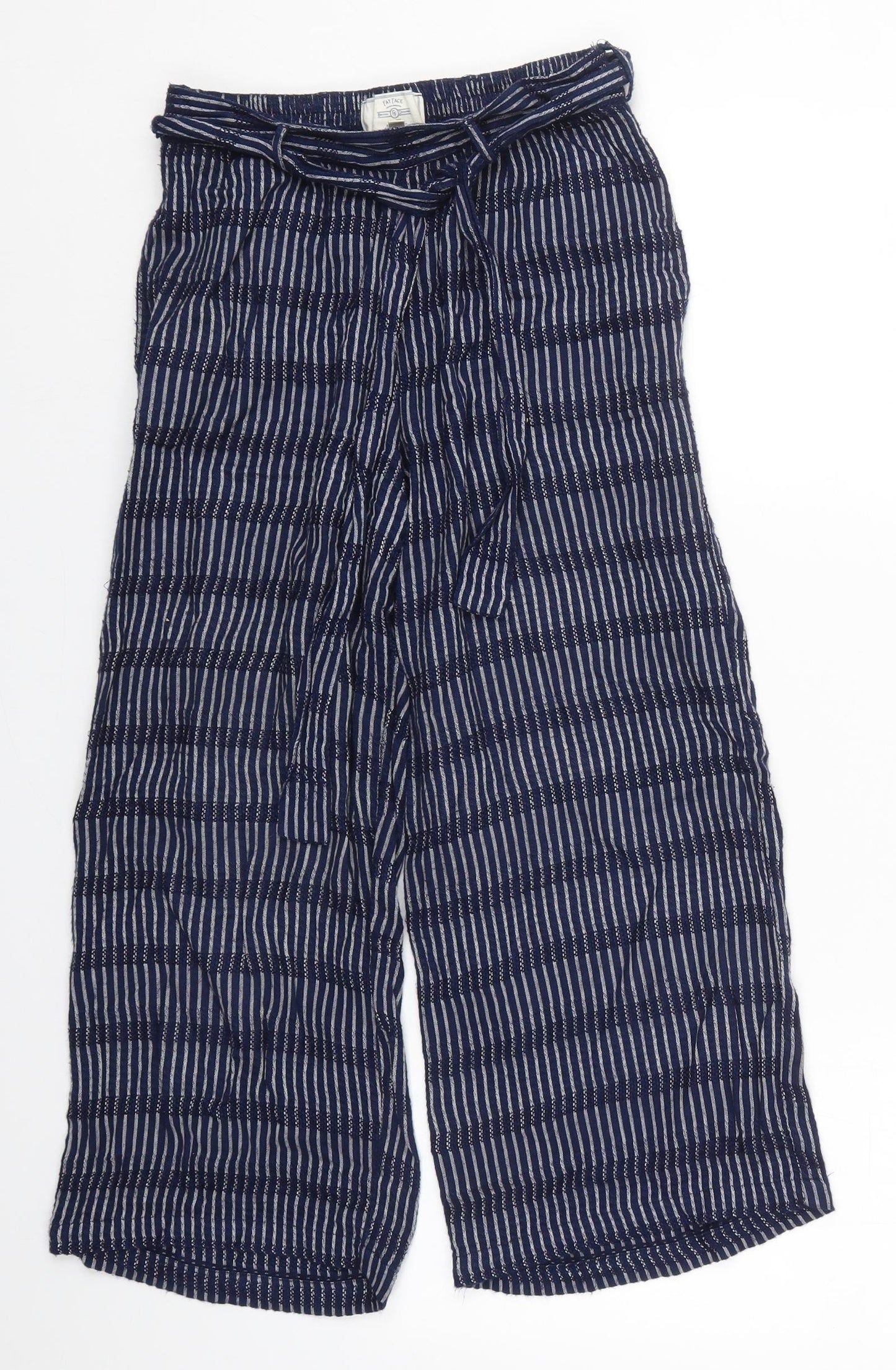 Fat Face Womens Blue Striped Viscose Cropped Trousers Size 6 L21 in Regular