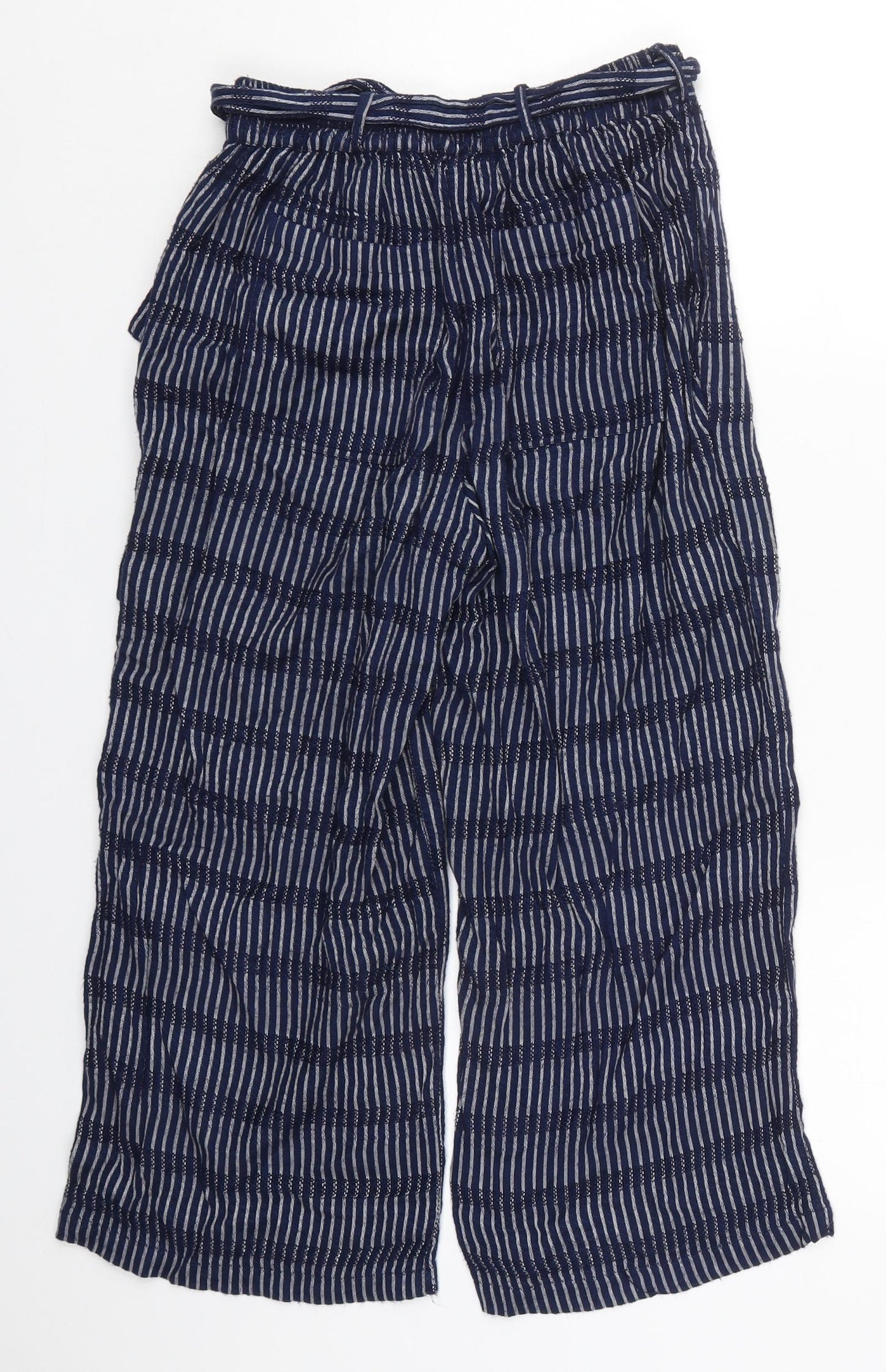 Fat Face Womens Blue Striped Viscose Cropped Trousers Size 6 L21 in Regular