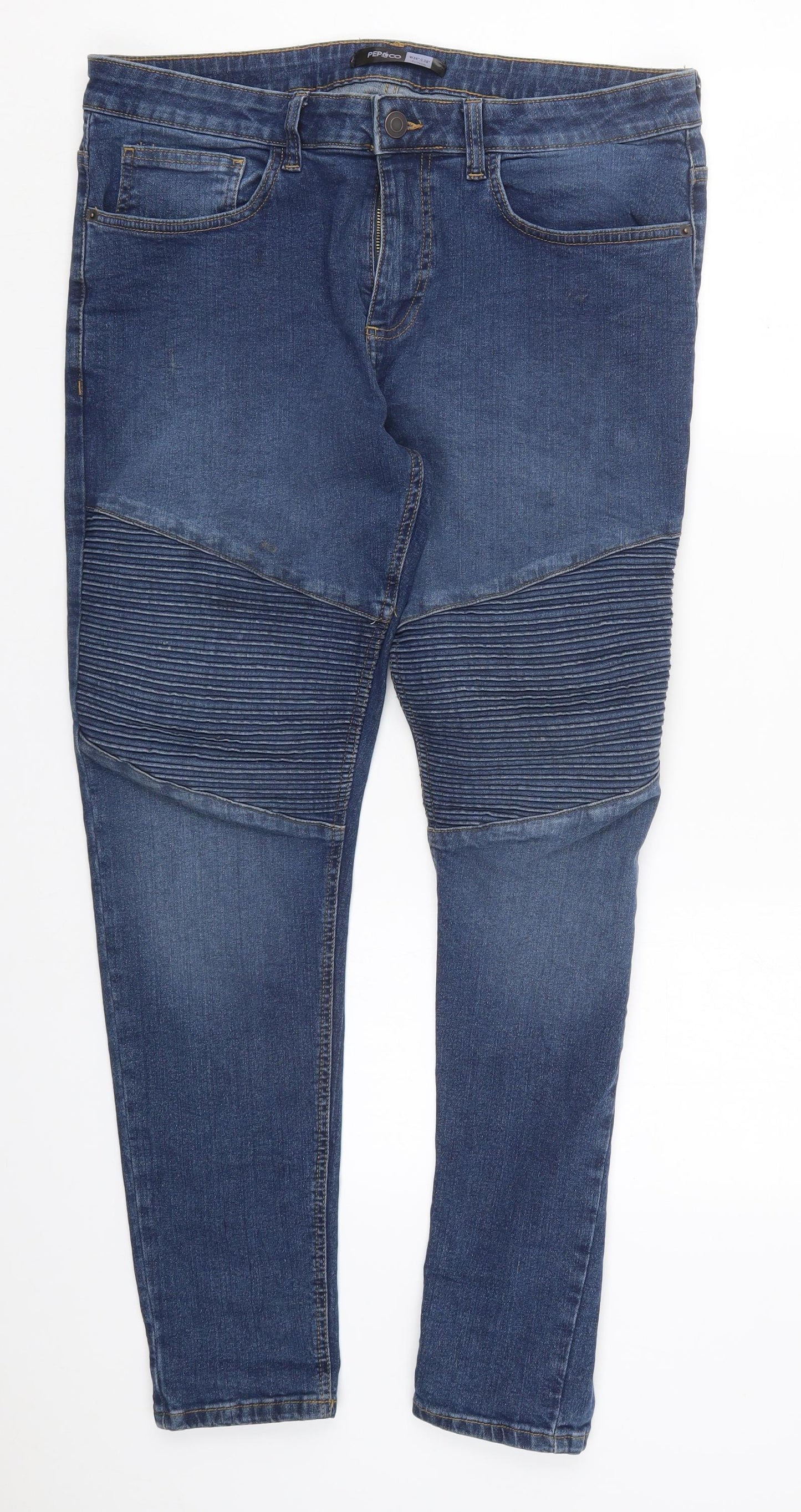 Pep&Co Mens Blue  Cotton Skinny Jeans Size 36 L30 in Regular Button