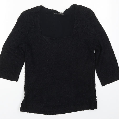 Alex & Co Womens Black  Acetate Basic T-Shirt Size 12 Square Neck