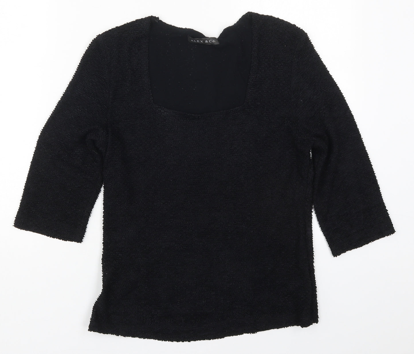 Alex & Co Womens Black  Acetate Basic T-Shirt Size 12 Square Neck