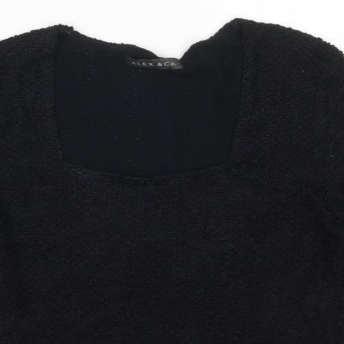 Alex & Co Womens Black  Acetate Basic T-Shirt Size 12 Square Neck