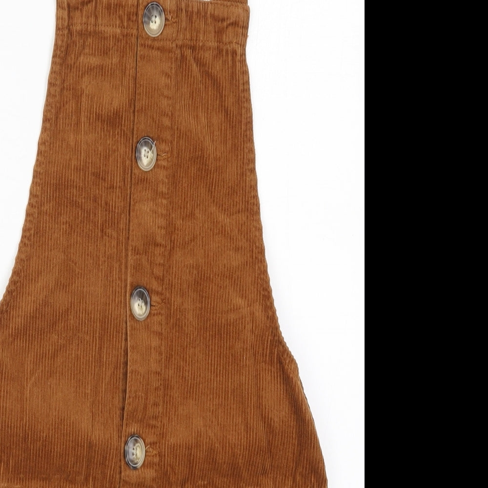 Denim Co Womens Brown  Cotton Pinafore/Dungaree Dress  Size 6  Square Neck Button
