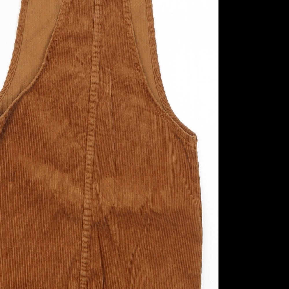 Denim Co Womens Brown  Cotton Pinafore/Dungaree Dress  Size 6  Square Neck Button