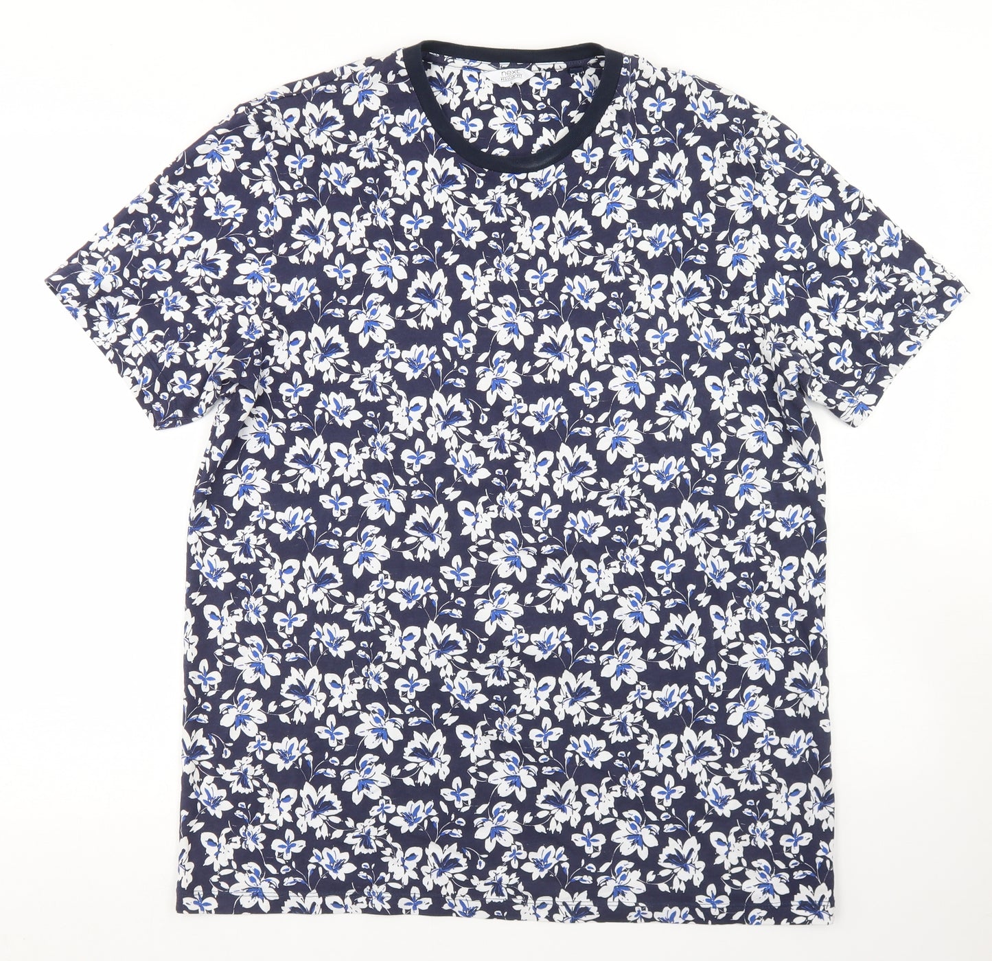 NEXT Mens Blue Floral Cotton  T-Shirt Size L Crew Neck