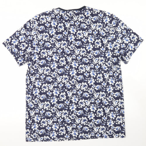 NEXT Mens Blue Floral Cotton  T-Shirt Size L Crew Neck