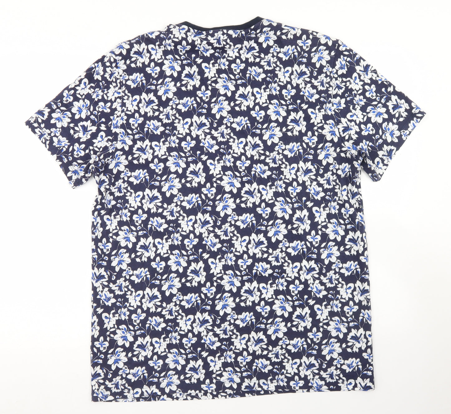 NEXT Mens Blue Floral Cotton  T-Shirt Size L Crew Neck