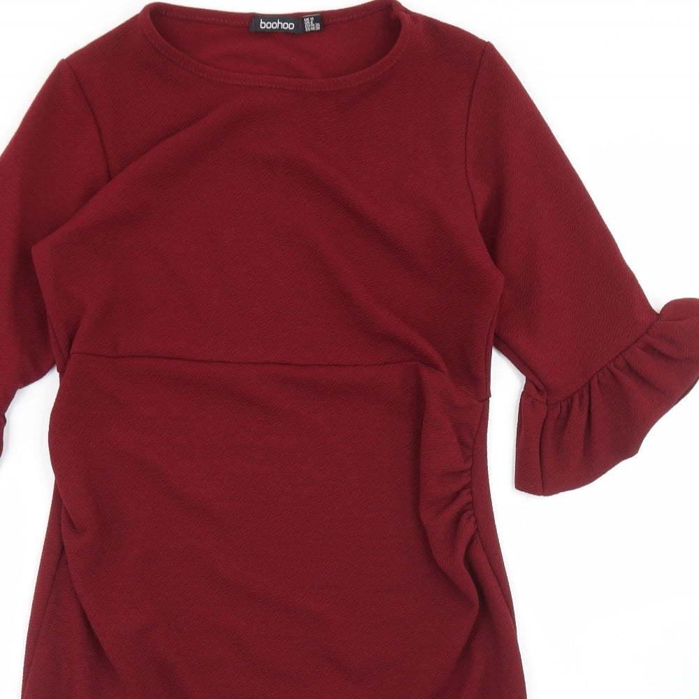 Boohoo Womens Red  Polyester Pencil Dress  Size 10  Round Neck