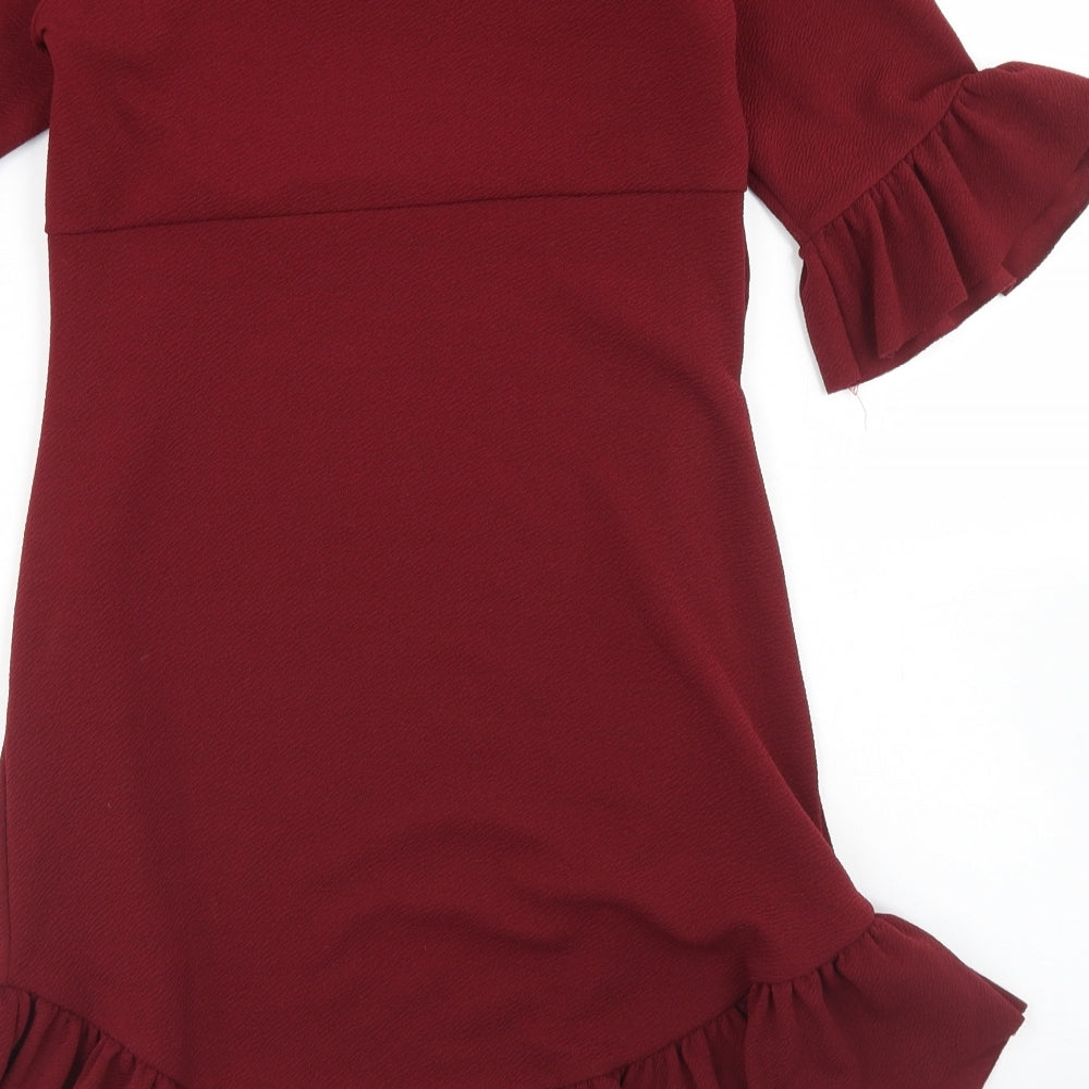 Boohoo Womens Red  Polyester Pencil Dress  Size 10  Round Neck