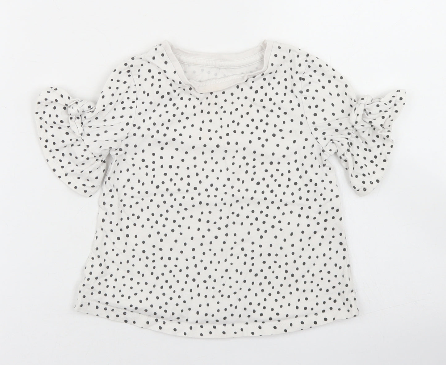George Girls White Polka Dot Cotton Basic T-Shirt Size 2-3 Years Crew Neck
