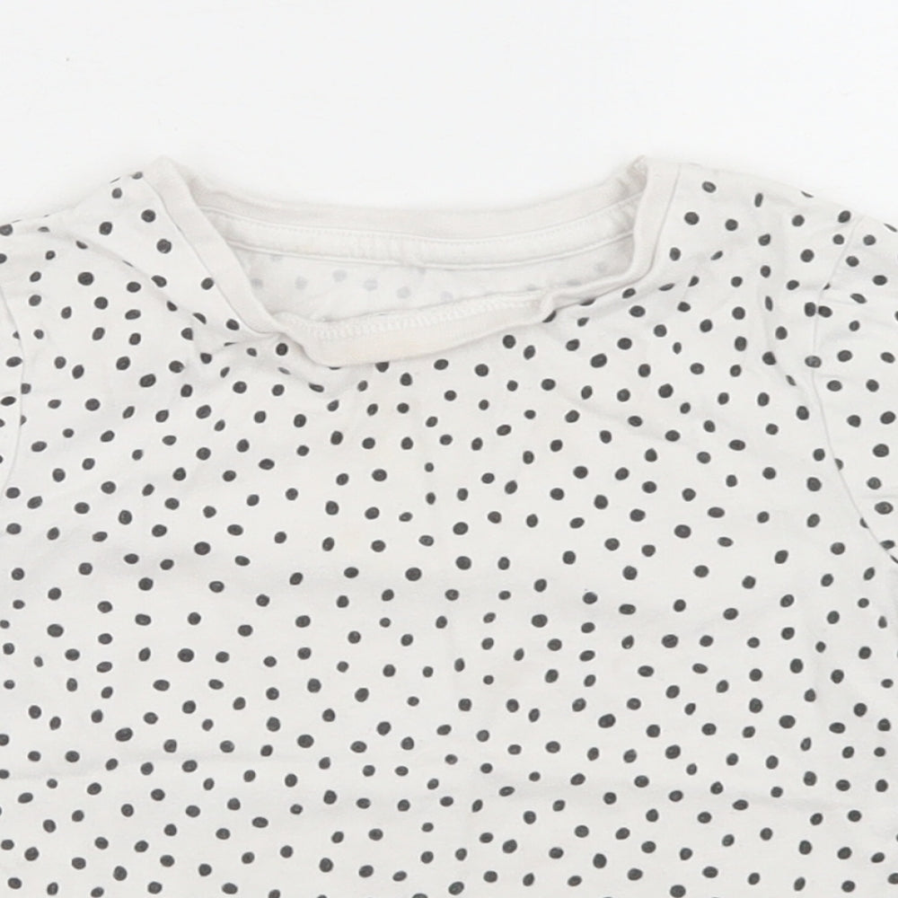George Girls White Polka Dot Cotton Basic T-Shirt Size 2-3 Years Crew Neck