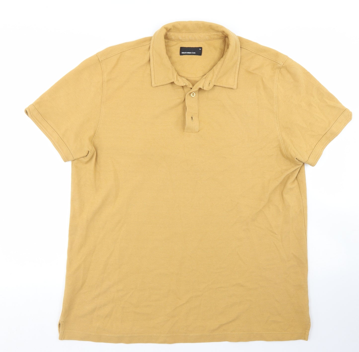 Remus Uomo Jeans Mens Yellow  Polyester  Polo Size XL Collared Button